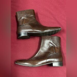 Talbots Women’s 10B Brown Leather Ankle Booties- Side Zip & Buckle, Low Heels